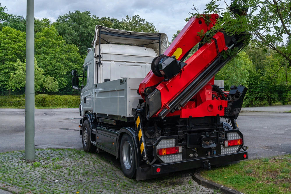Transporter mit verladenem Grünschnitt und Werkzeugen